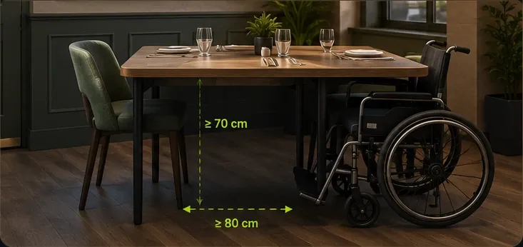 Table accessible en fauteuil roulant